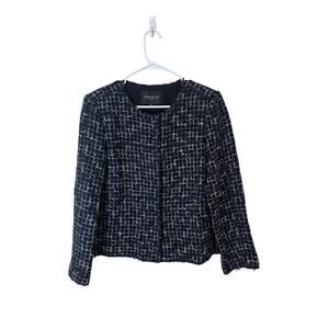 Lafayette 148 Sz 10 Career Boxy Tweed Jacket Blazer Navy Black White GREAT!